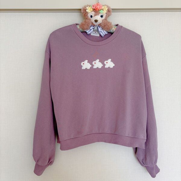 Merryjenny うさぎトレーナー ウサギ刺繍パープルスウェット