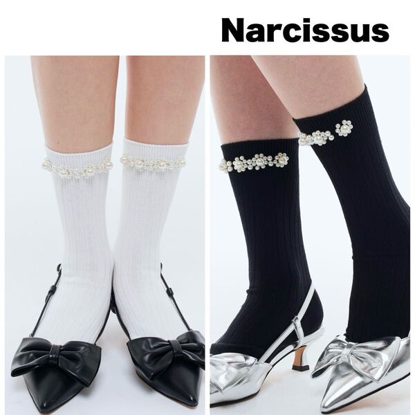 【新品未使用】Narcissus パールソックス 2足セット ブラック ホワイト