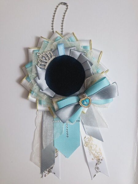 ロゼット ハンドメイド 水色 白 金