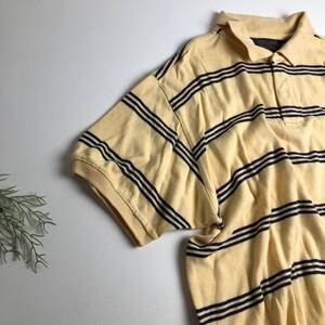 ★KT5143 ヴィンテージ Eddie Bauer エディーバウアー ボーダー ポロシャツ 黄色 クリーム★