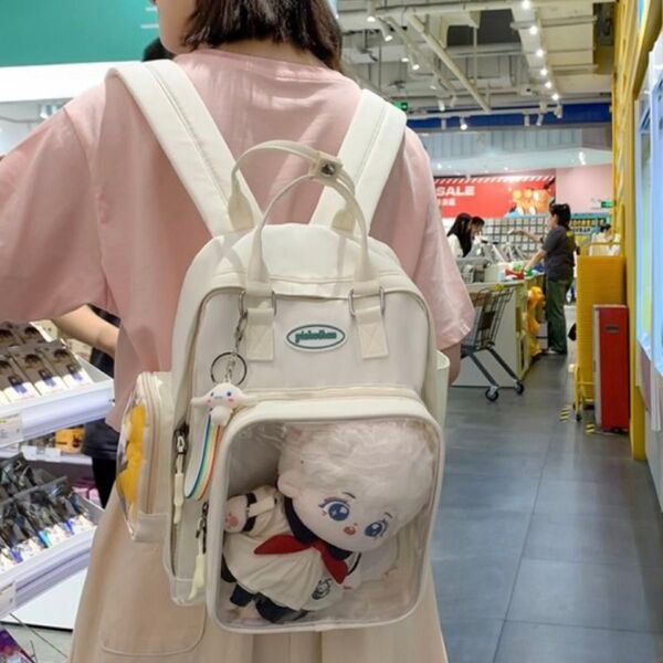 キッズ 推し ぬい ヲタ 痛バ リュック 大開口 軽量 ホワイト