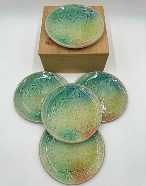 雅陶 創窯 三彩 紅葉 和皿 5枚組 未使用品 共箱