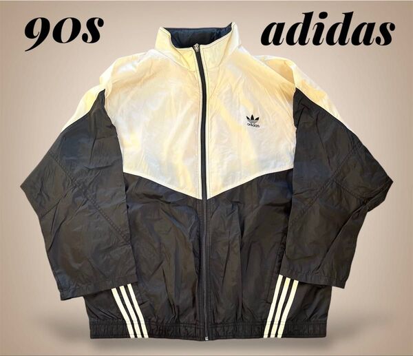 9Os 【adidas】 ナイロンジャケット トレフォイル刺繍ゆるダボ