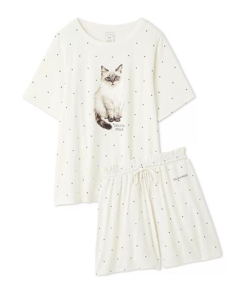 【定価以下、即完売、新品未開封、タグ付き】ジェラートピケ CATドット柄ワンポイントTシャツ&ショートパンツセット