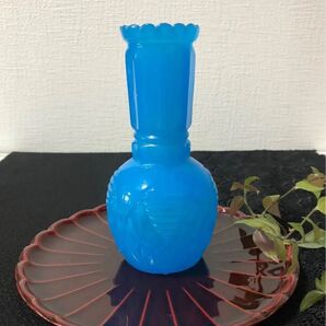 珍品 昭和レトロ 青練りガラス 花瓶