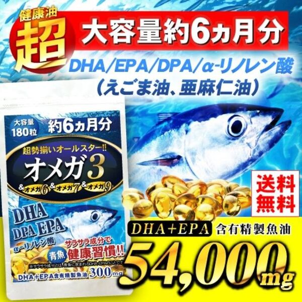 健康サポート オメガ3サプリ 約6ヶ月分 DHA EPA DPA えごま油