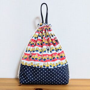 ハンドメイド ミニオンズフィーバー×水玉柄 お着替え袋 トートバッグ