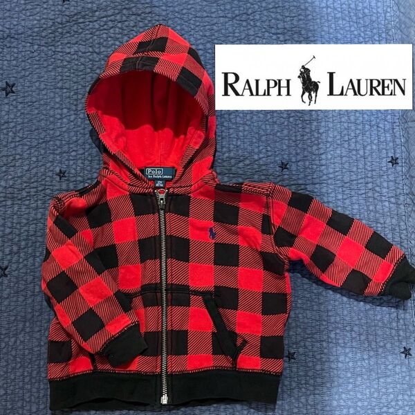 RALPH パーカー ベビー服 赤 チェック 80 フ ジップアップ ジップパーカー フーディ 海外ブランド 男女兼用 レッド