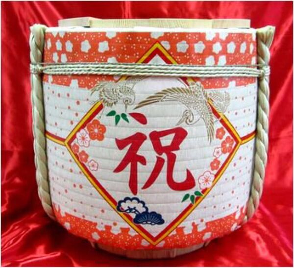 祝花柄2斗ステンレスボウル入り飾り樽特製鏡板付き、備品無し