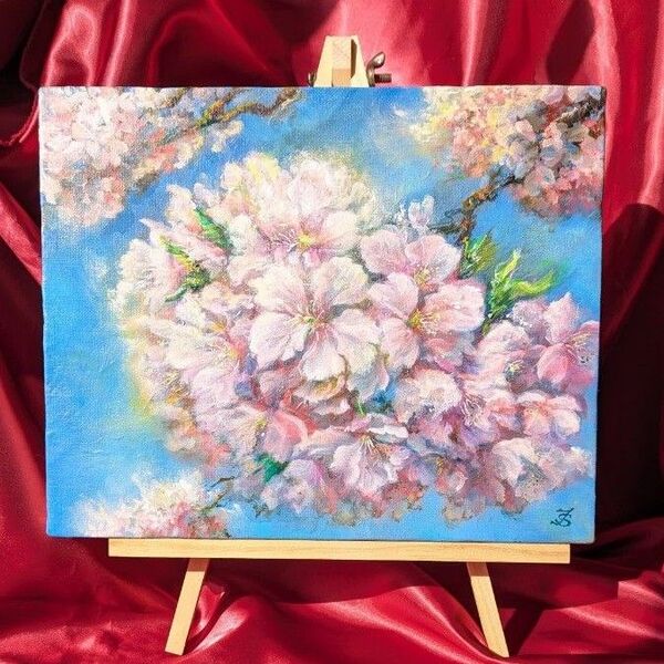 桜 河津桜 油絵風景画 painterTMK 真筆 自然 インテリア 油絵 画家本人出品 肉筆 一点もの真筆 ファインアート 真作