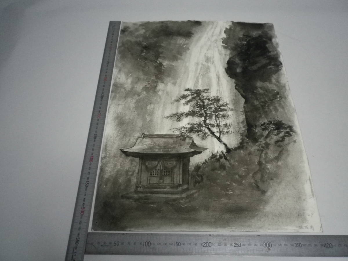 ｢滝~たまねぎ(裏表描画)｣水墨画【坂垣内 将泰】作者直筆原画｢真作｣P10号ハーネミューレ紙(経年保管品)【送料無料】00700057, 美術品, 絵画, 水墨画