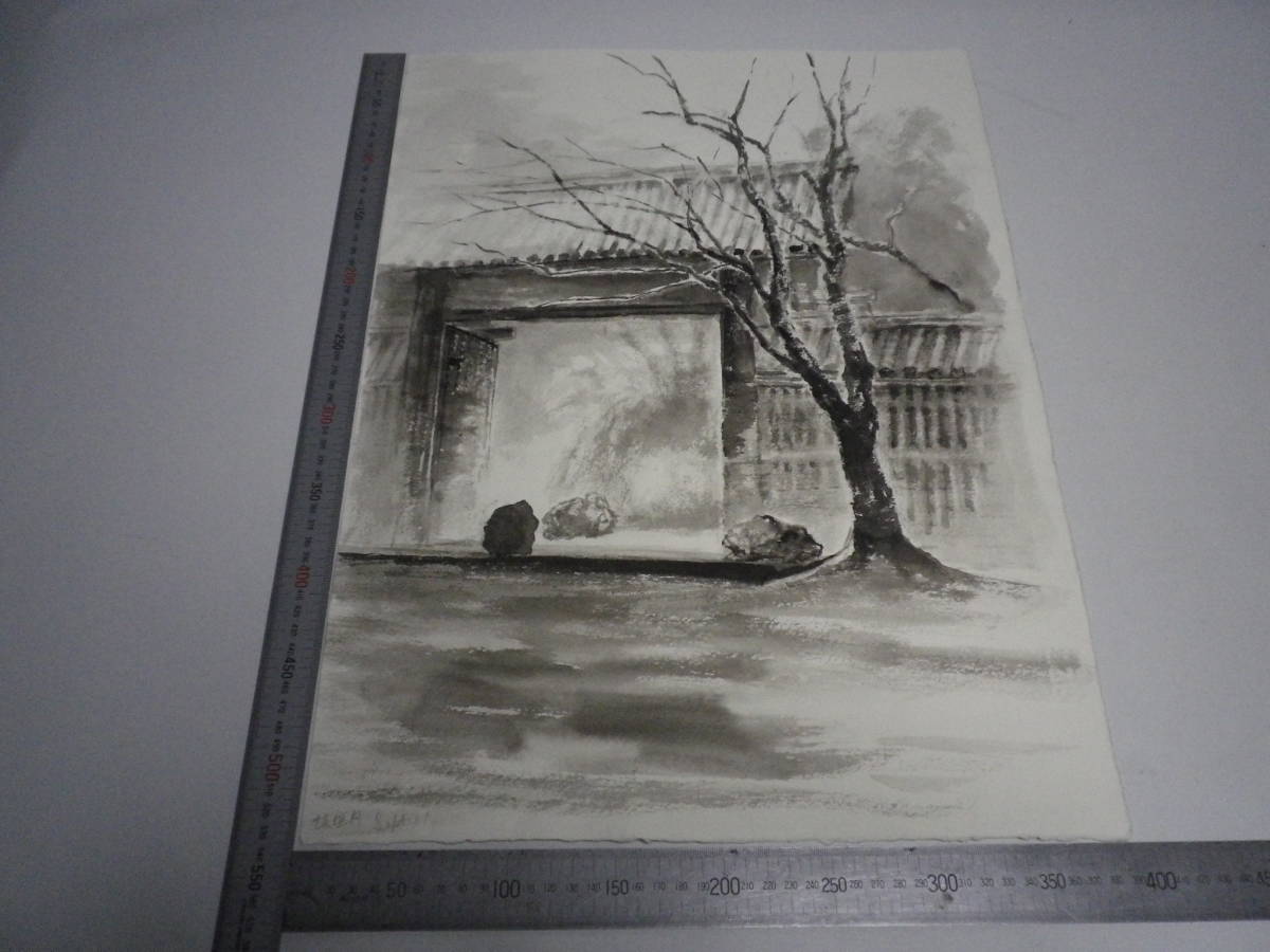 Nara, Old Temple Ink painting [Masayasu Sakagauchi] Original hand-drawn by the author Genuine P10 Hahnemühle paper [with trial drawing on the back] (aged item) [Free shipping] 00700074, Artwork, Painting, Ink painting