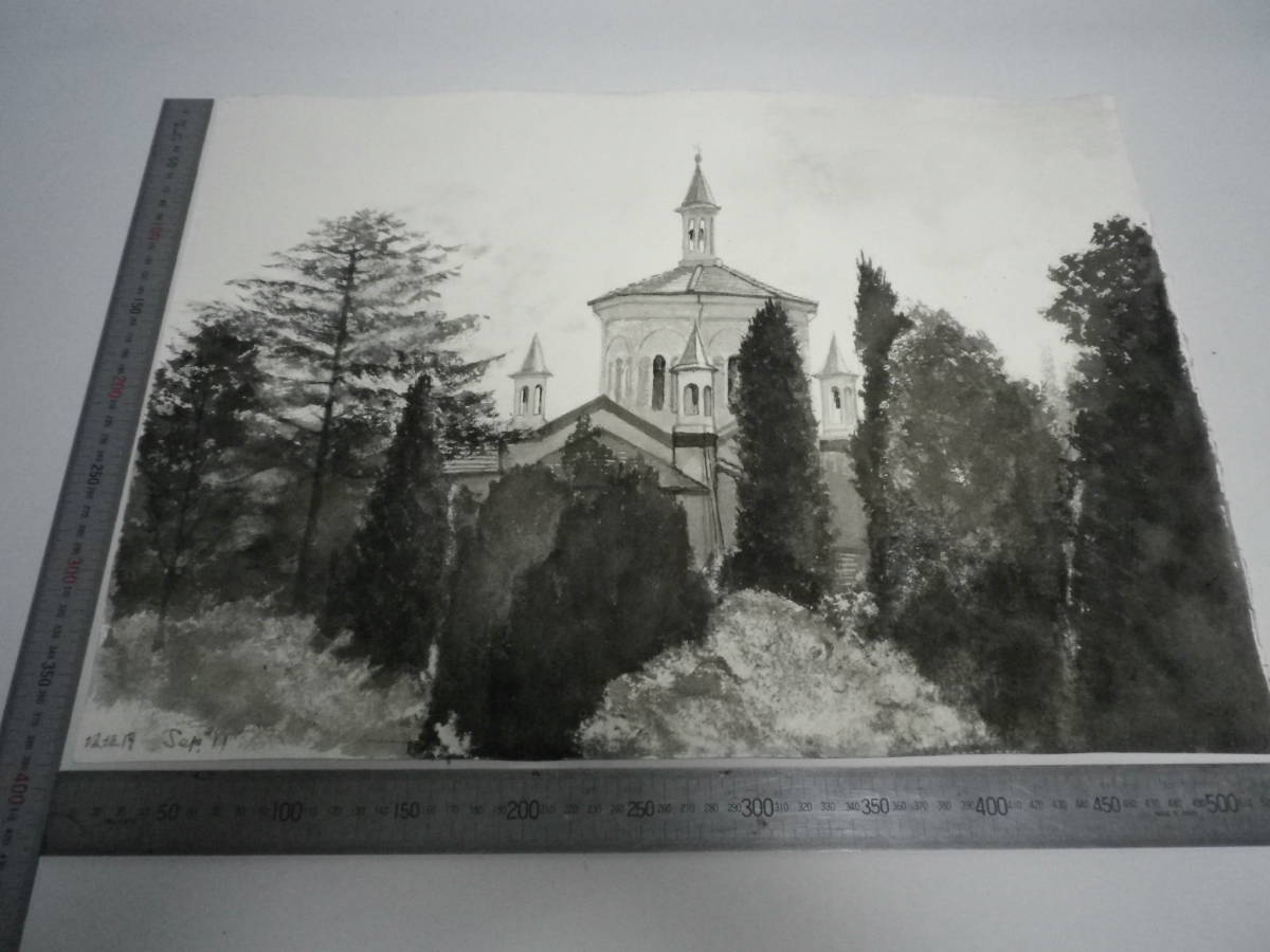 Tuschemalerei der Kirche in Italien [Masayasu Sakagakiuchi] Handgeschriebenes Originalgemälde des Autors auf Gensaku P10 Hahnemühle-Papier [Probezeichnung auf der Rückseite] (Produkt über die Jahre aufbewahrt) [Kostenloser Versand] 00700093, Kunstwerk, Malerei, Tuschemalerei