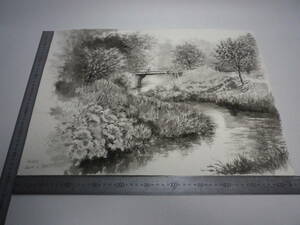 Art hand Auction 河流～瞄准(正面和背面图) 水墨画 【坂内昌康】 作者原画 正品P10尺寸Hahnemühle纸(陈年保管品) 【包邮】 00700155, 艺术品, 绘画, 水墨画