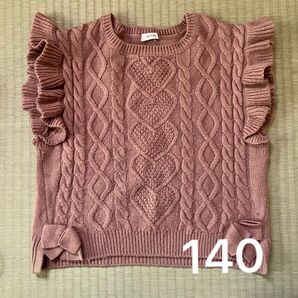 140 anyFAM ニット セーター ノースリーブ スモーキーピンク ハート ベスト