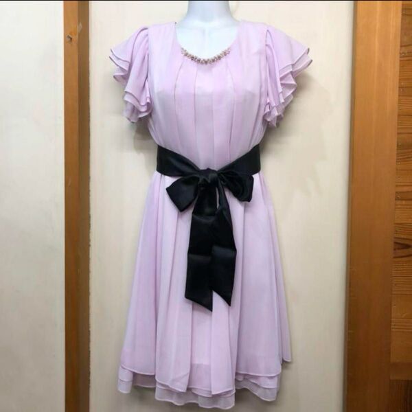 新品 レッセパッセ 2way シフォン パーティードレス ピンク S ウエストリボン