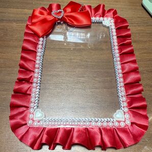 硬貨ケースデコ トレカケースデコ 赤リボン B7