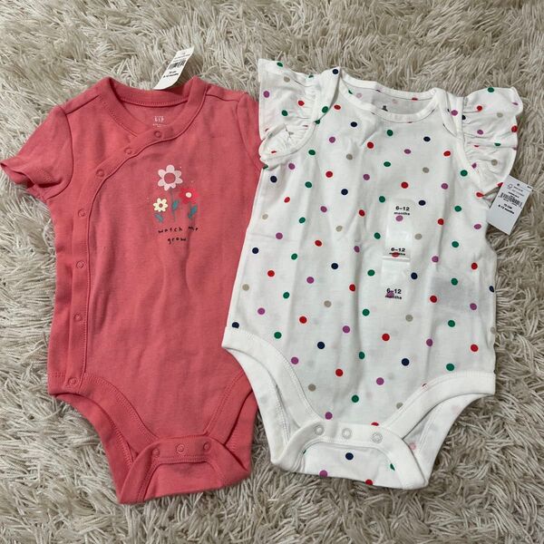 【新品未使用】GAP ベビー服 70cm 6-12M 水玉 ドット ベビー ピンク ロンパース ボディースーツ 2枚セット タグ付