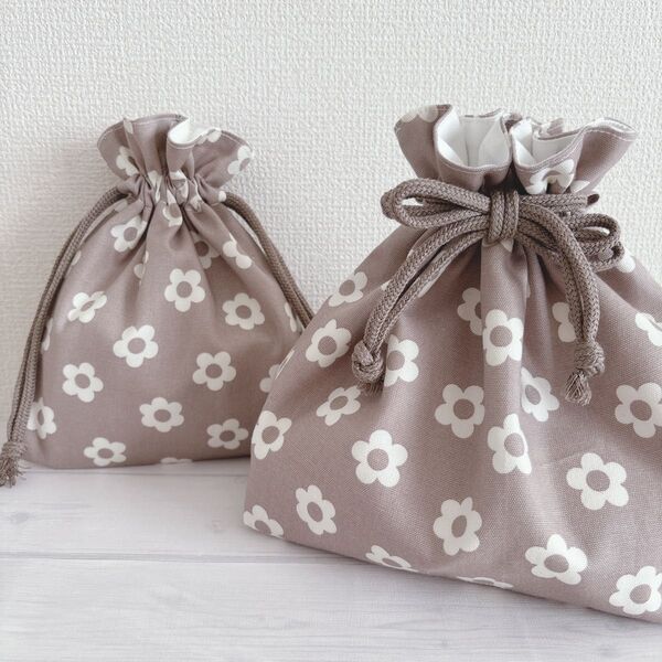 ハンドメイド お弁当袋・コップ袋2点セット 入園 入学 幼稚園 モカ 女の子