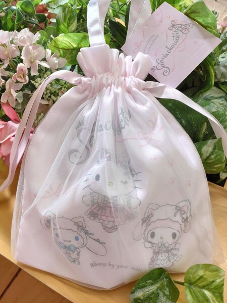 新品未使用 即完売品 サンリオ 白猫バレリーナデザインシリーズ 持ち手付き巾着 sanrio
