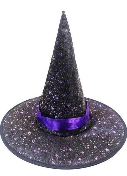 魔女の帽子 黒と紫の星柄 ハロウィンの魔女の帽子 パーティーハット