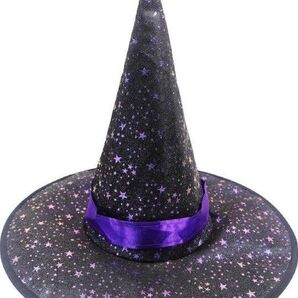 魔女の帽子 黒と紫の星柄 ハロウィンの魔女の帽子 パーティーハット