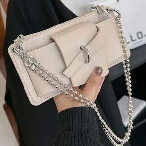 ミニバッグ ショルダーバッグ コンパクト 小さめ 灰色 グレー 韓国 上品 お手軽 ホワイト シンプル チェーン サブ 斜め掛け