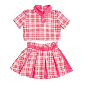 140cm-150cm-160cm ダンス ステージ衣装 ピンクチェック