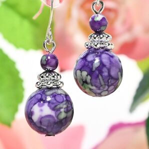 451 天然石雨花石のあじさいピアス~イヤリング お出かけ