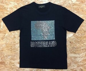 INDEPENDENT インデペンデント M メンズ Tシャツ ラインストーン 丸首 クルーネック 半袖 カットソー 綿100% ブラック×ブルー 黒×水色