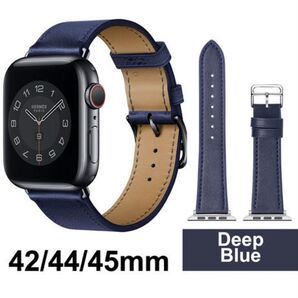 Apple Watch バンド 合皮 42/44/45mm ディープブルー バンド アップルウォッチ Watch ベルト