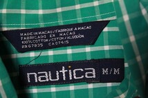 90's ノーティカ nautica シグナルフラッグ 刺繍 長袖 チェックコットンシャツ 緑 白 (M) 90年代 旧タグ_画像6