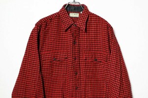 USA製 90's LLビーン ギンガムチェック ウールシャツ (L) 赤ｘ黒 90年代 アメリカ製 旧タグ LLBEAN