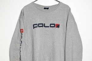 00's ラルフローレン POLOSPORT ポロスポーツ 袖プリント ロゴプリント Tシャツ 霜降り灰 (XL) ロンT