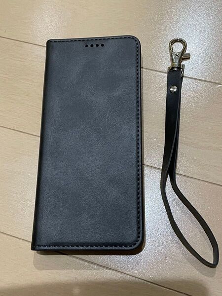 Xperia10 lll スマホケース 手帳型 ブラック ストラップ付き