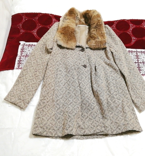 グレーラビットファー白レースニットコート Gray rabbit fur white lace knit coat, コート, コート一般, Mサイズ