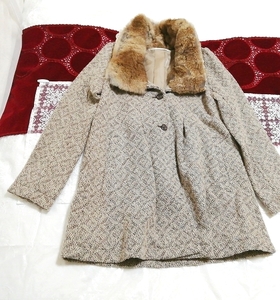 グレーラビットファー白レースニットコート Gray rabbit fur white lace knit coat