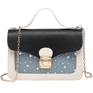 レディース スモール メッセンジャーバッグ ミニ PU スクエアパック ショルダーバッグ スター スパンコール 色: ブラック