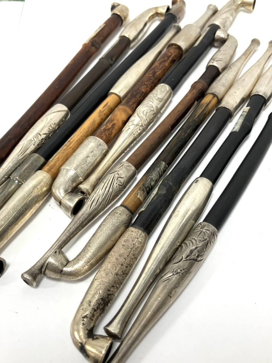 海】純銀煙管 キセル 一山 瓢箪図 純刻印 銀細工 アンティーク