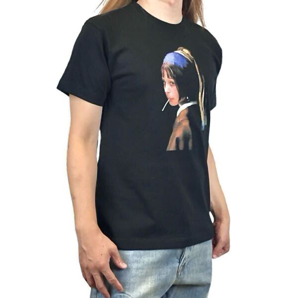 新品 LEON レオン マチルダ フェルメール 真珠の耳飾りの少女 青ターバン 映画ヒロイン 絵画アートパロディ Tシャツ ユニセックス Lサイズ