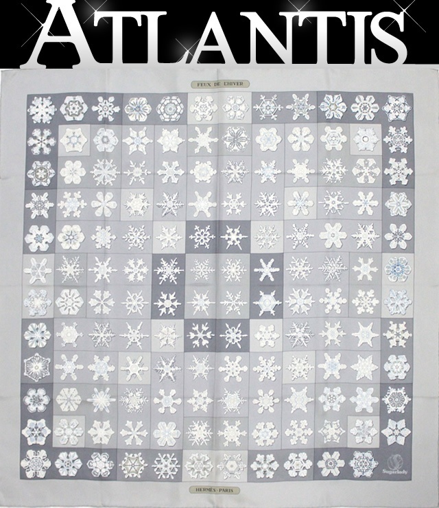 HERMES 大判スカーフ カレ90 去年の雪 ライトグレー 05100.18