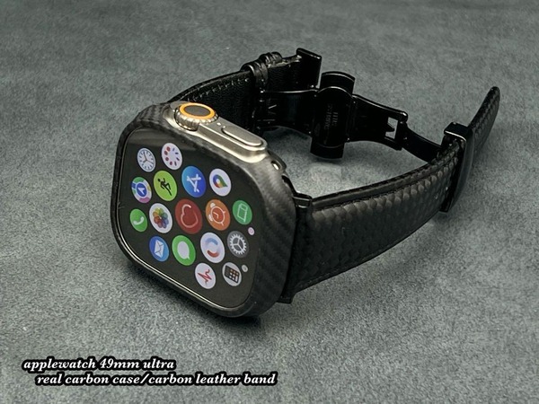 Apple Watch 49mm Ultra カーボン ケース ワイド カーボン レザー ベルト バンド ストラップ アップルウォッチ