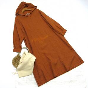 送料込み MT エムティー テラコッタ キャメル ウォッシャブル リネン フーテッド ワンピース ( 麻 100% ゆったり ラク 涼しい 洗える )