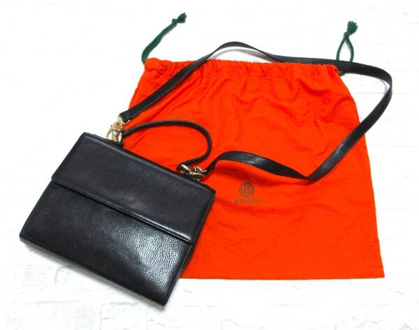 送料込み HIROFU ヒロフ ブラック レザー 2way ショルダー バッグ ( 黒 本革 革 シボ革 鞄 ななめがけ ハンドバッグ セレモニー 入卒業式 )