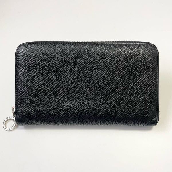 ★BVLGARI ブルガリ ラウンドファスナー ジップ 長財布 黒 ロゴリング 36933 中古【鑑定済み 本物保証】