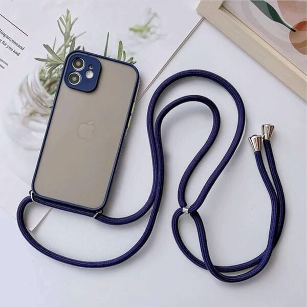 e-555 iPhone ケース ショルダー 韓国 肩掛け (iPhone14, NAVY)