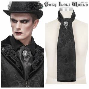 AS11101 ブローチ付ペイズリー柄アスコットタイ 黒色 ゴシック パンク ロック ビジュアル系 メンズ ファッション ライブ 舞台 ステージ