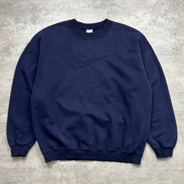 ナイキ スモール スウッシュ 刺繍 スウェット トレーナー サイズ XL カナダ製 ネイビー