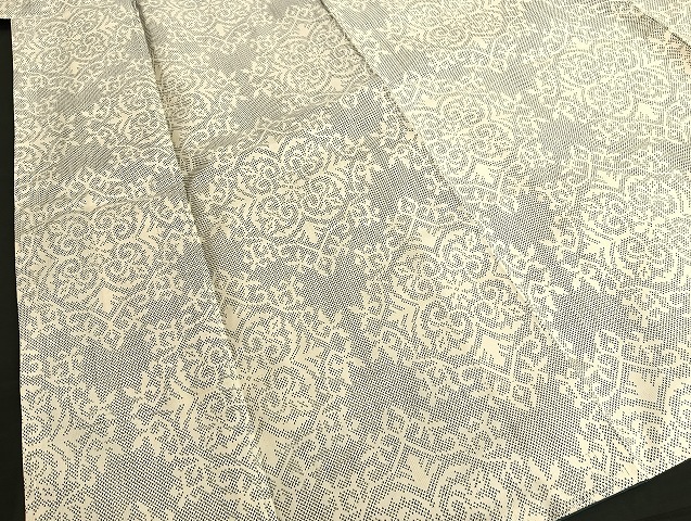 白大島紬：リーフライン：付け下げ：美品：７号：しつけ糸：正絹：M46 白大島紬：リーフライン：付け下げ：美品：7号：しつけ糸：正絹