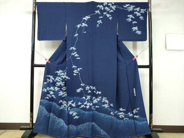 お値下げ【未使用品】作家もの　藍染　小紋 小紋 本藍染め 藍染苑 小紋と袋帯セット 本藍染糸 御仕立上り